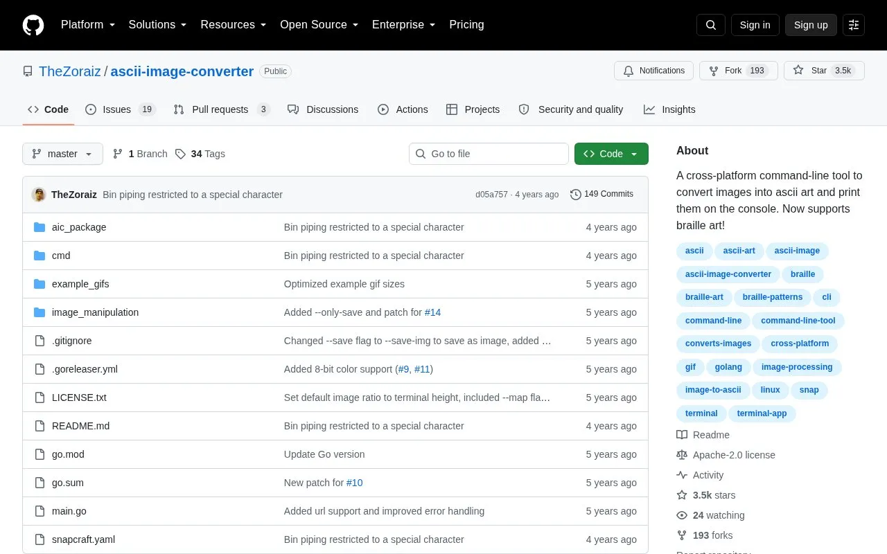 ascii-image-converter homepage screenshot
