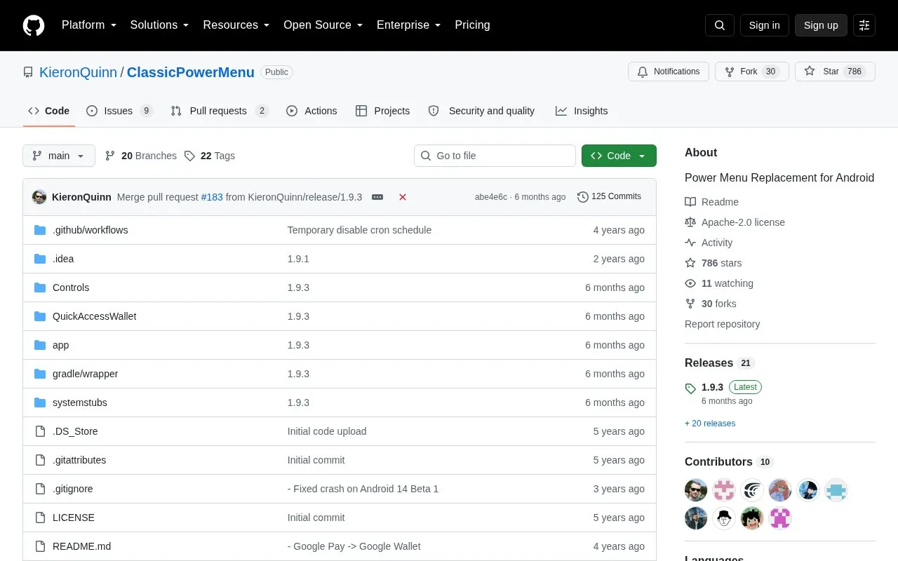 ClassicPowerMenu homepage screenshot