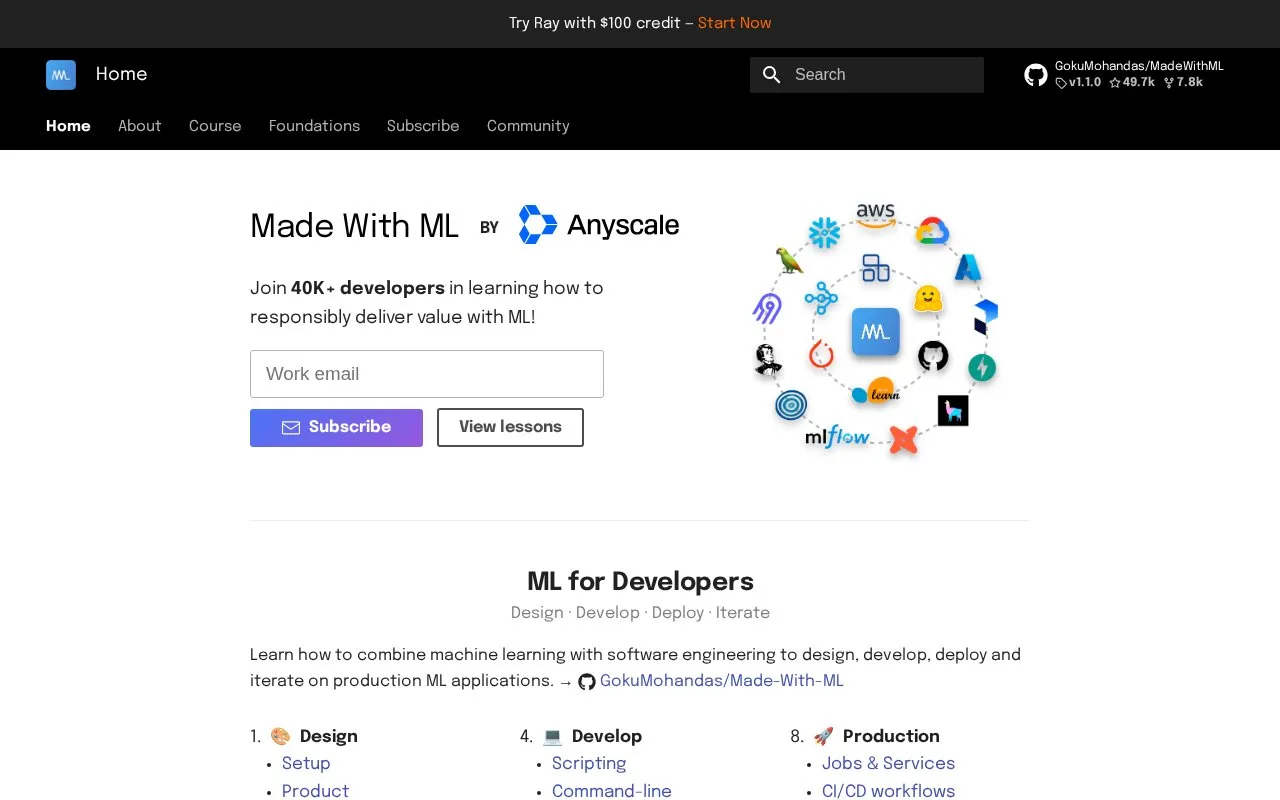 Made With ML homepage screenshot