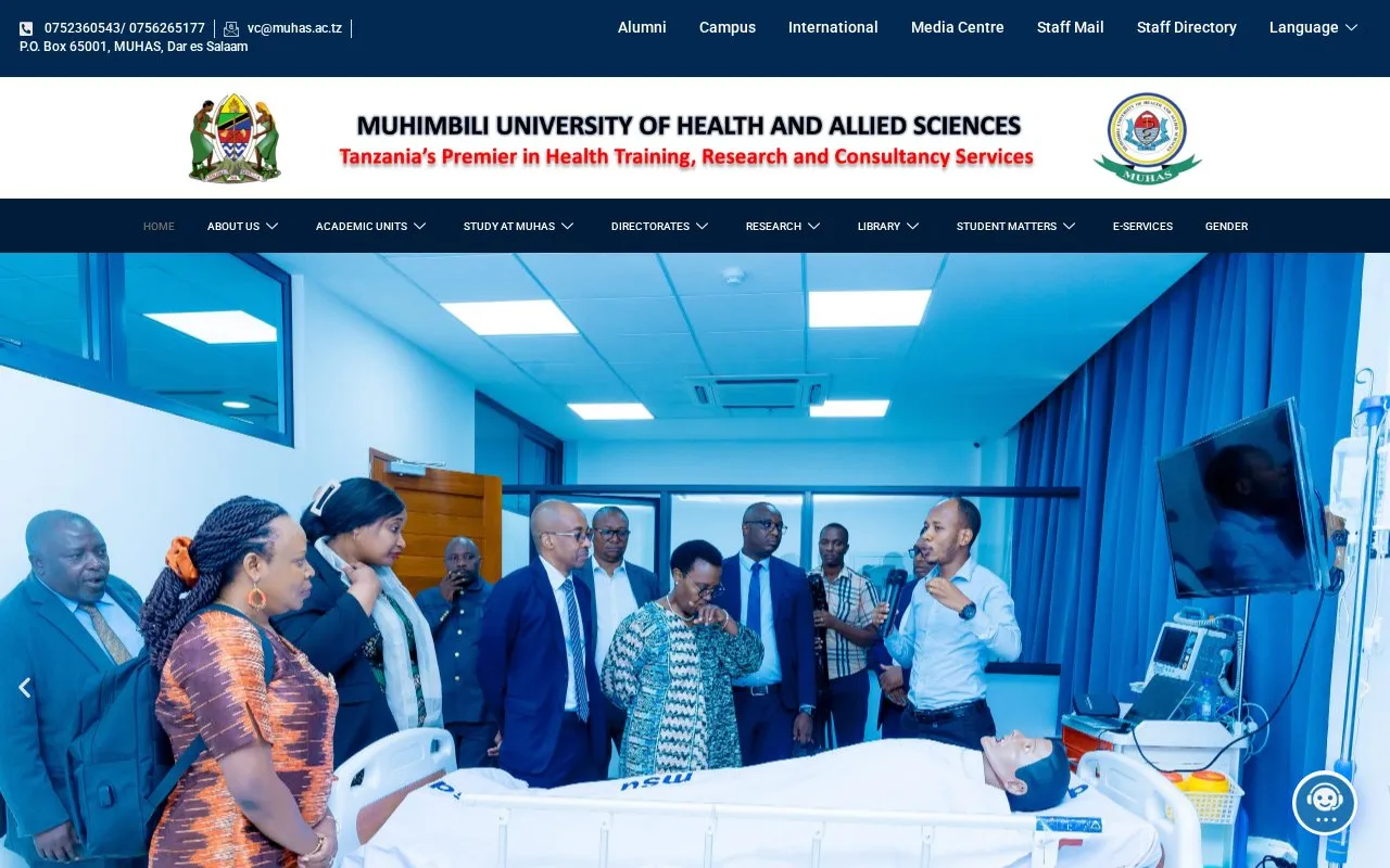 Muhimbili University of Health and Allied Sciences homepage screenshot
