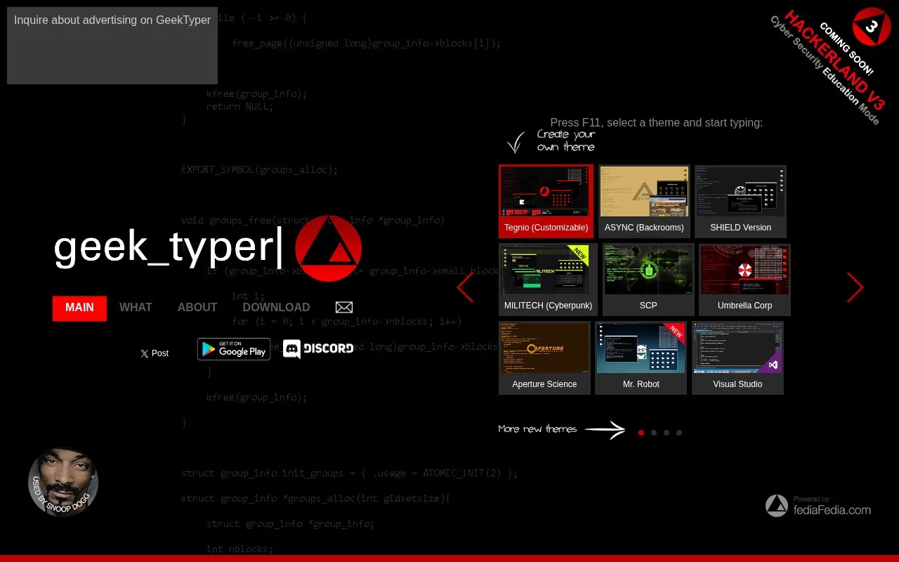 Geektyper homepage screenshot