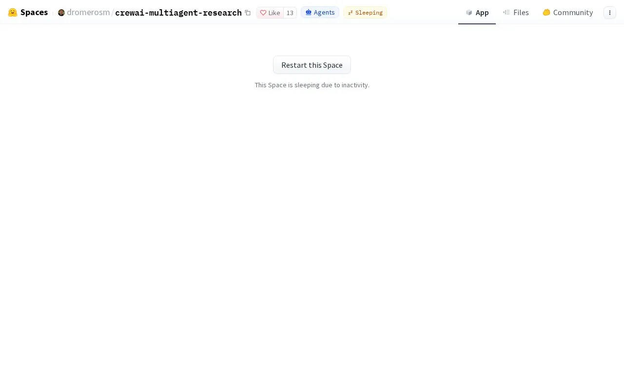 CrewAI Multiagent Research Tool homepage screenshot
