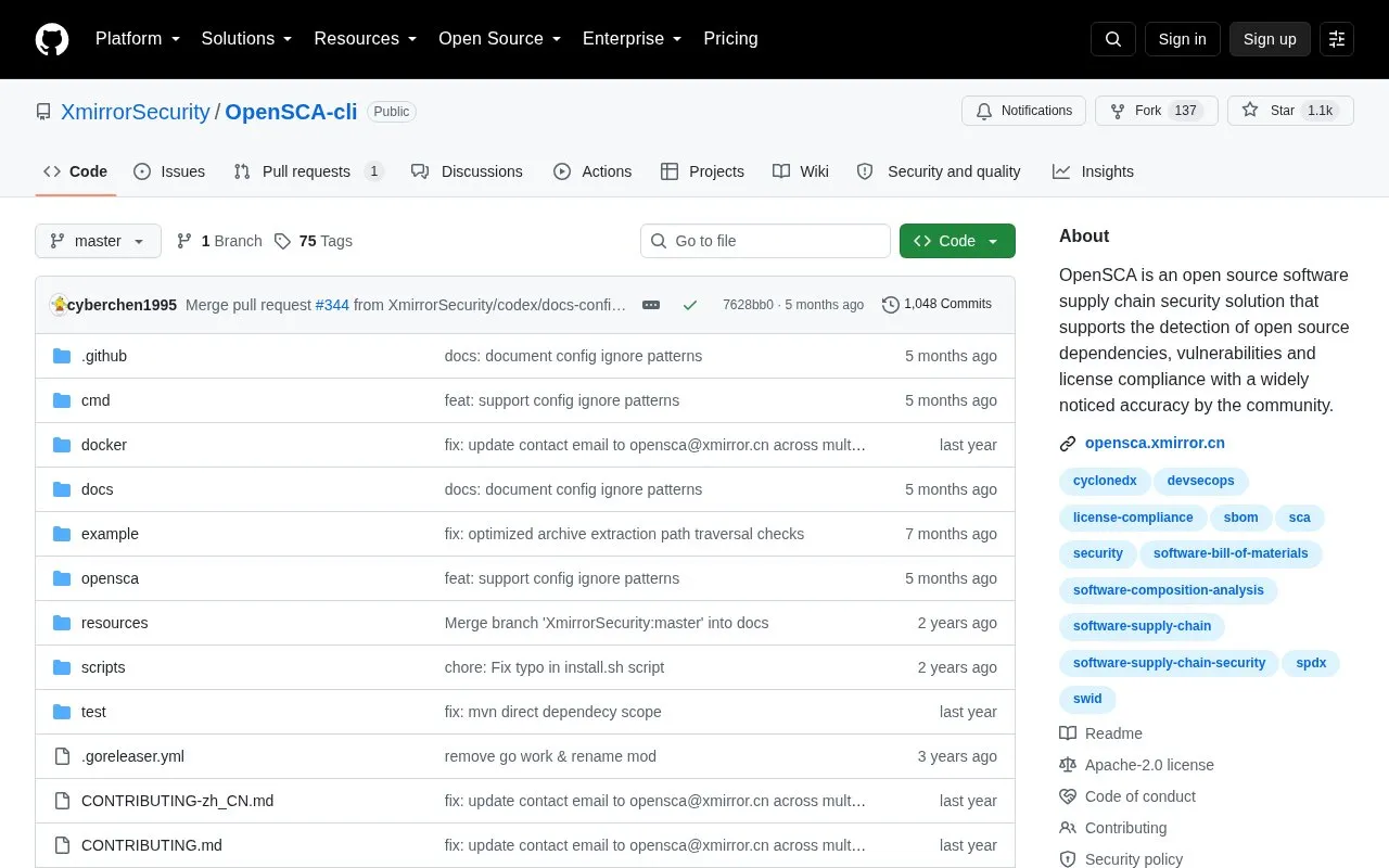 OpenSCA-CLI homepage screenshot