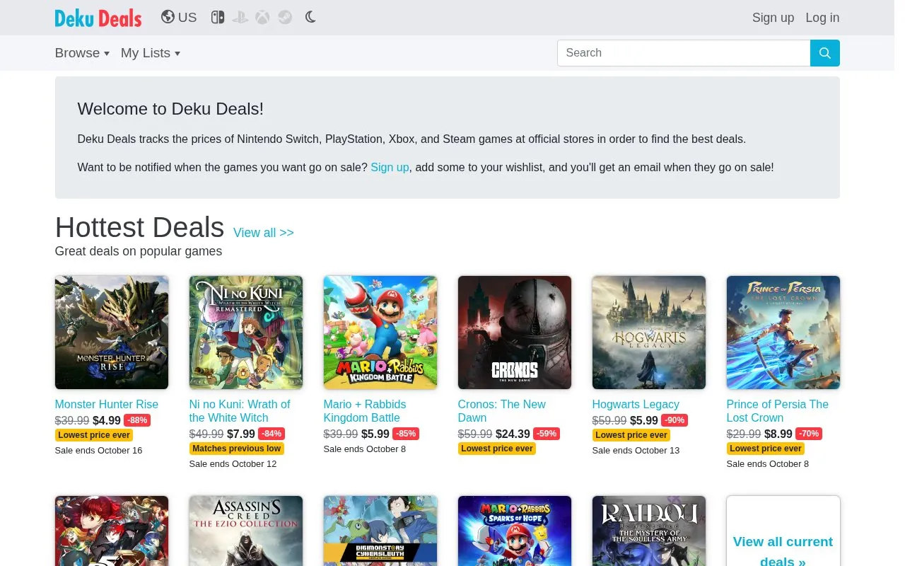 DekuDeals homepage screenshot
