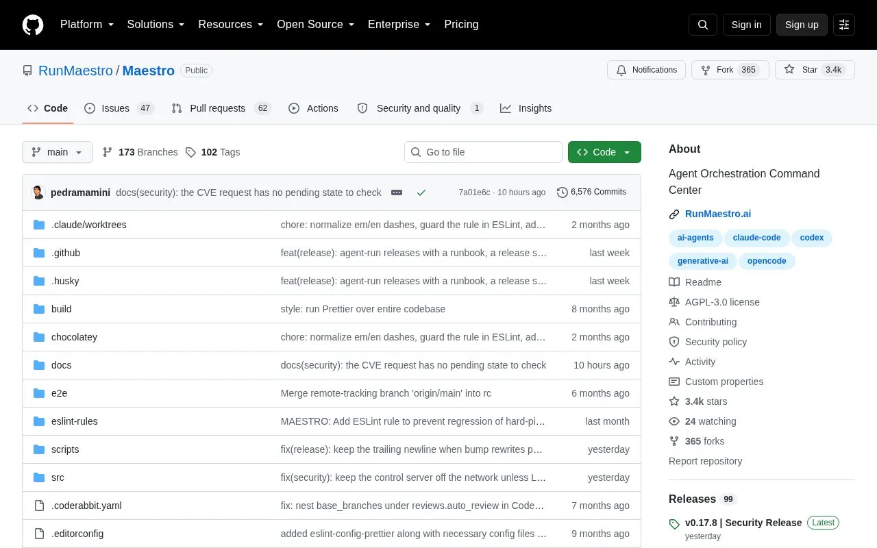 Maestro homepage screenshot
