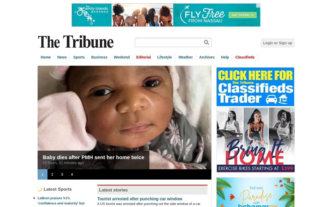 The Tribune homepage screenshot
