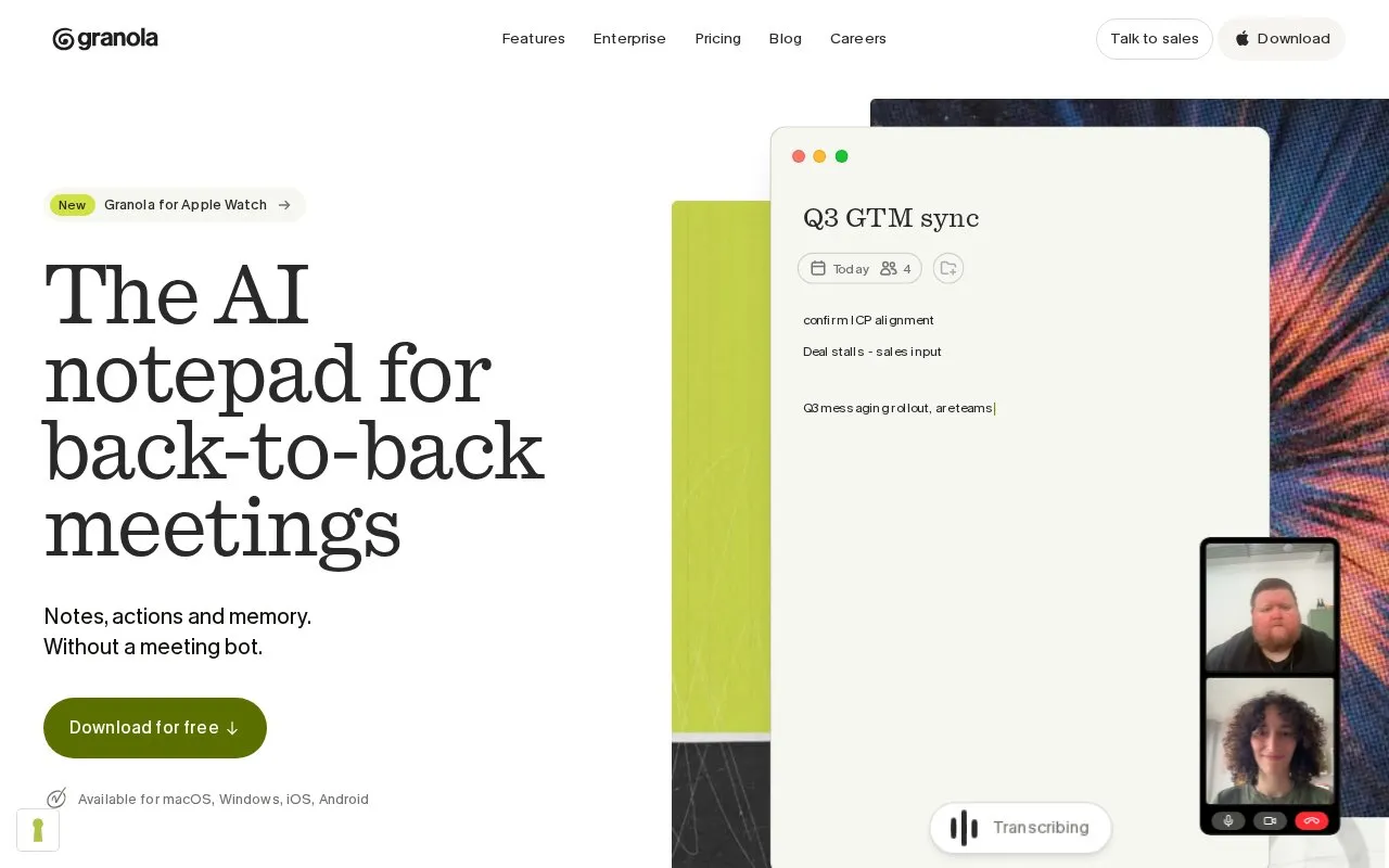 Granola homepage screenshot