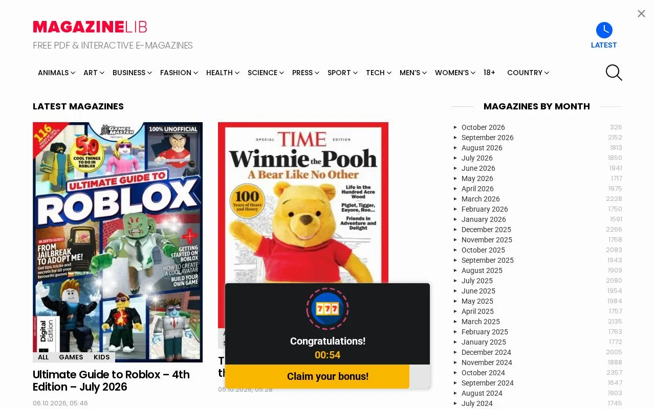 MagazineLib homepage screenshot