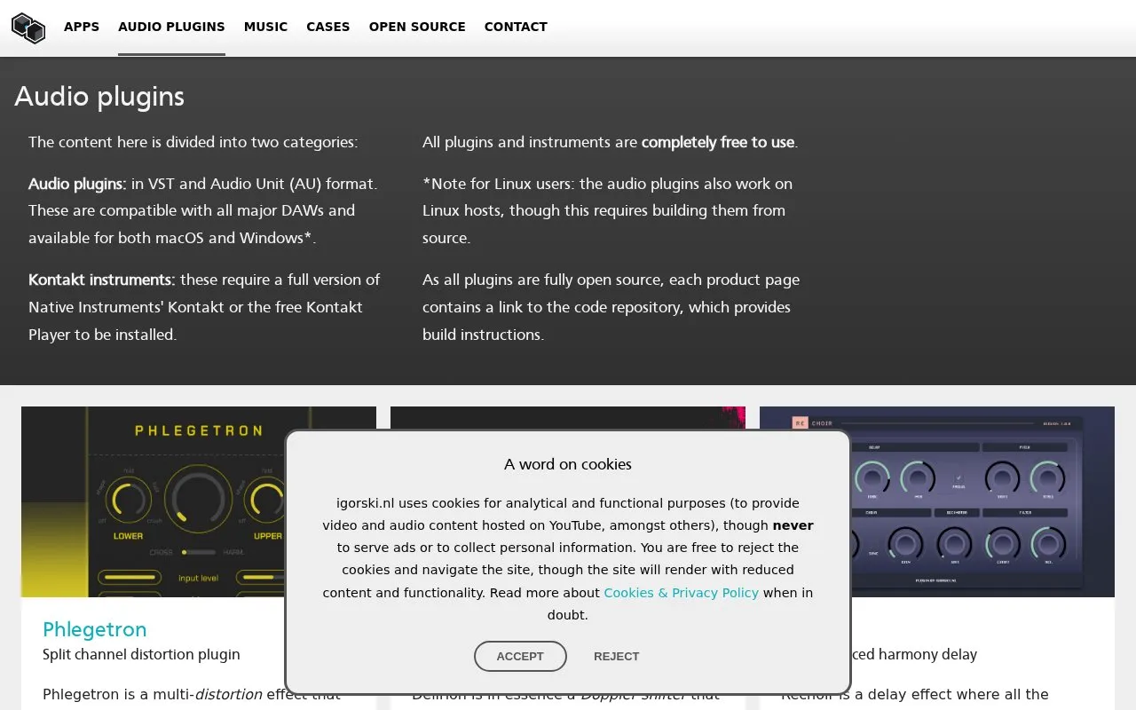 Igorski homepage screenshot