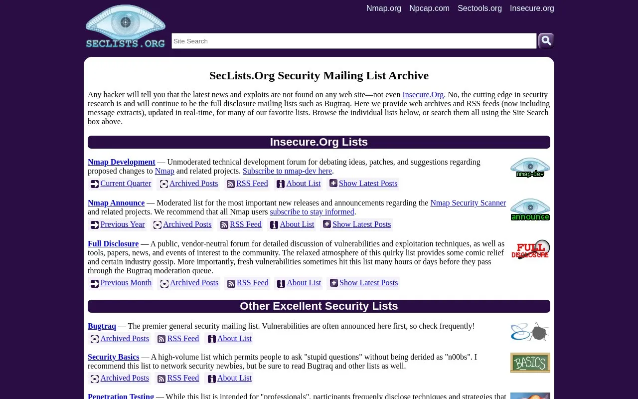 SecLists homepage screenshot