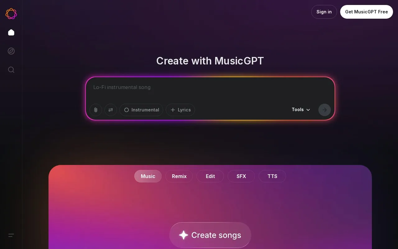 MusicGPT homepage screenshot
