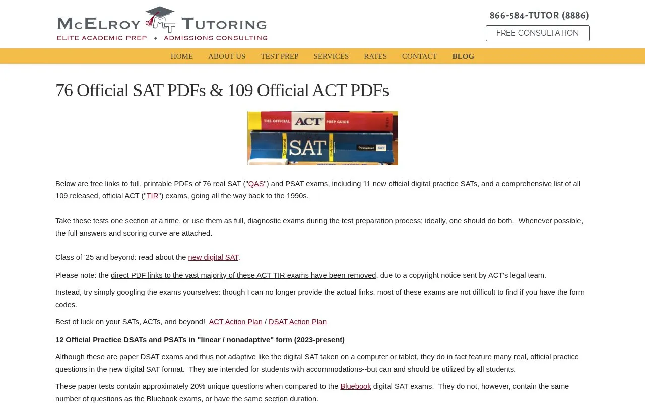 Mcelroy Tutoring homepage screenshot