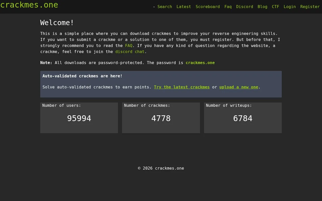 crackmes homepage screenshot