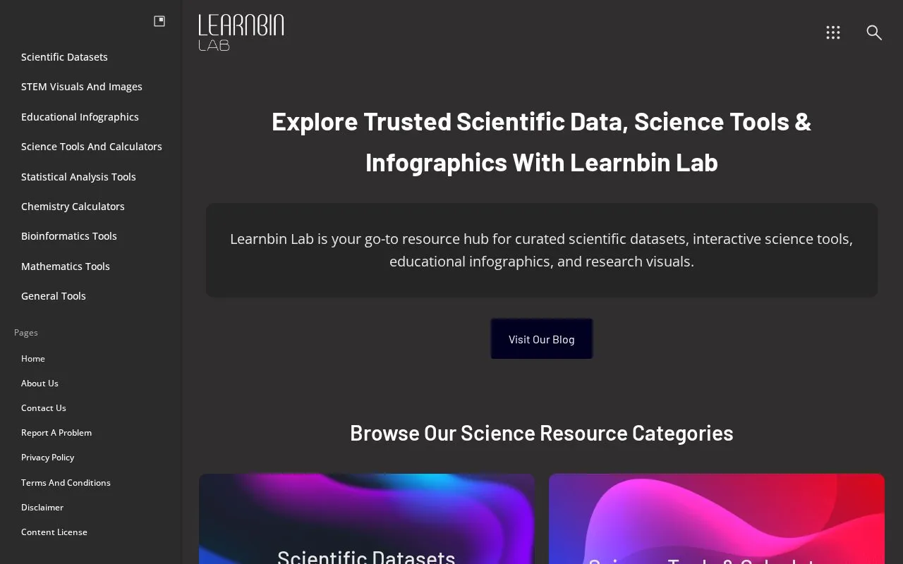 Learnbin Lab homepage screenshot