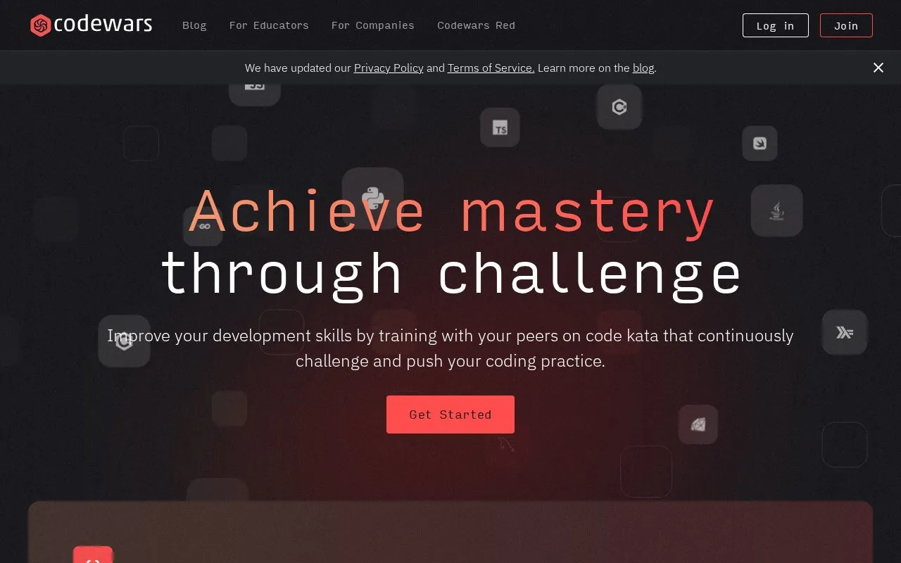 Codewars homepage screenshot