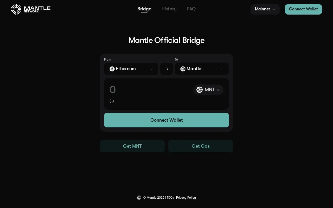 Mantle Bridge homepage screenshot