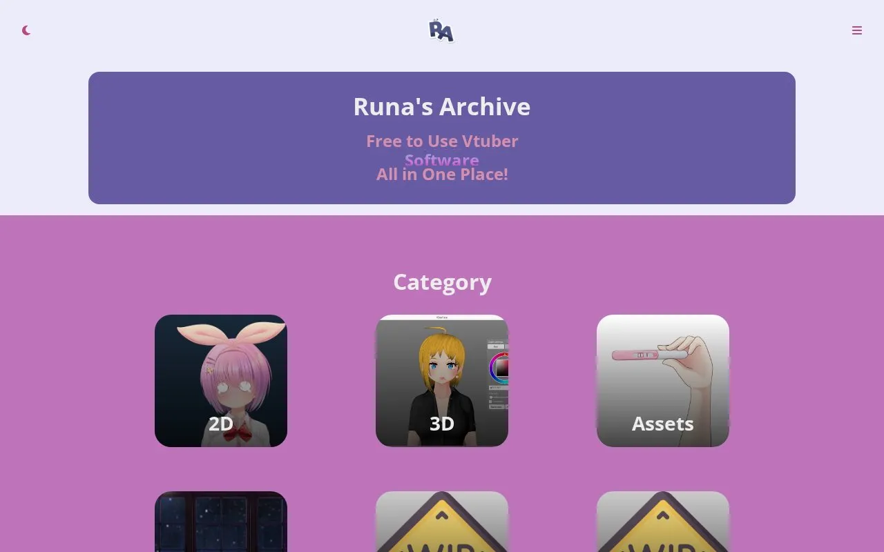 Runa's Archive homepage screenshot