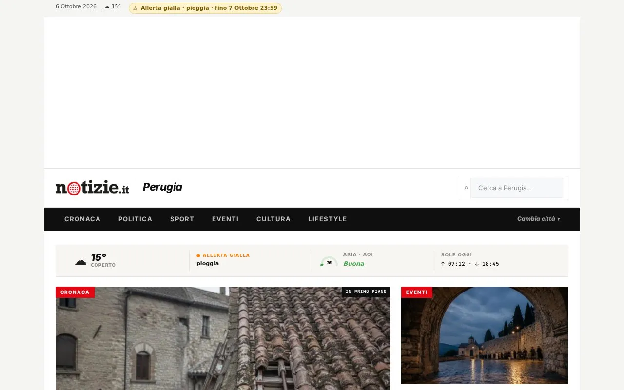 notizie.it · Perugia homepage screenshot