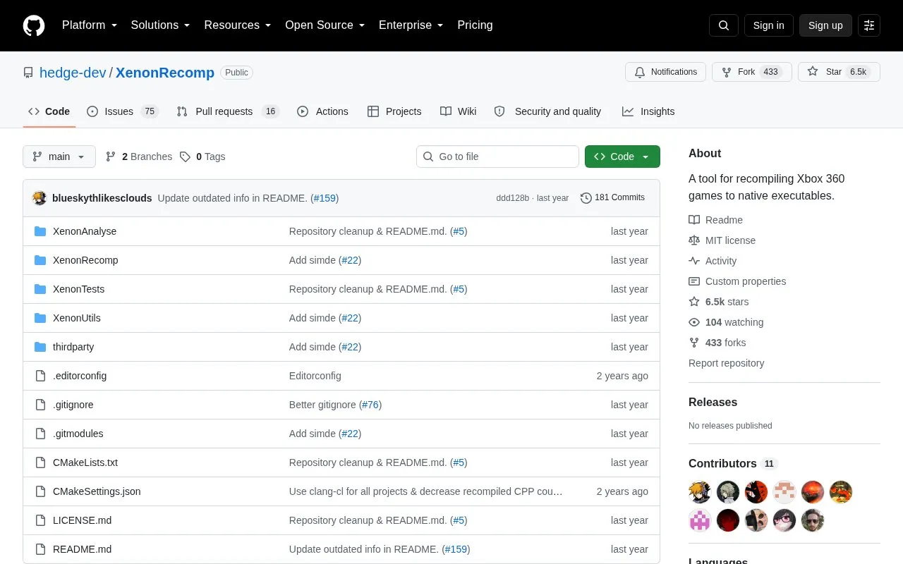 XenonRecomp homepage screenshot
