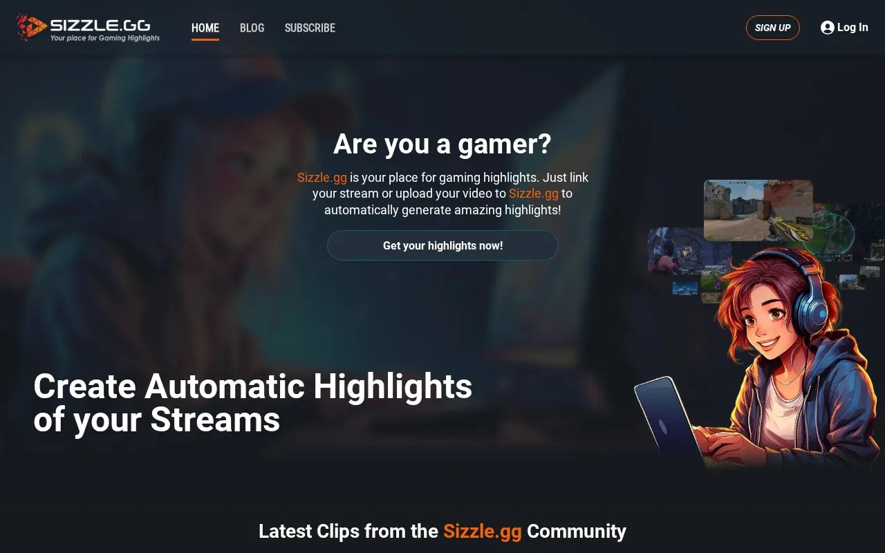 Sizzle.gg homepage screenshot