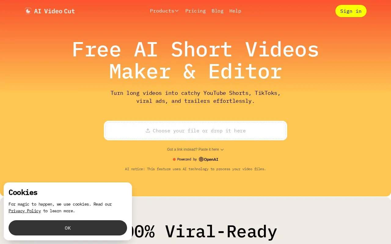 AI Video Cut homepage screenshot