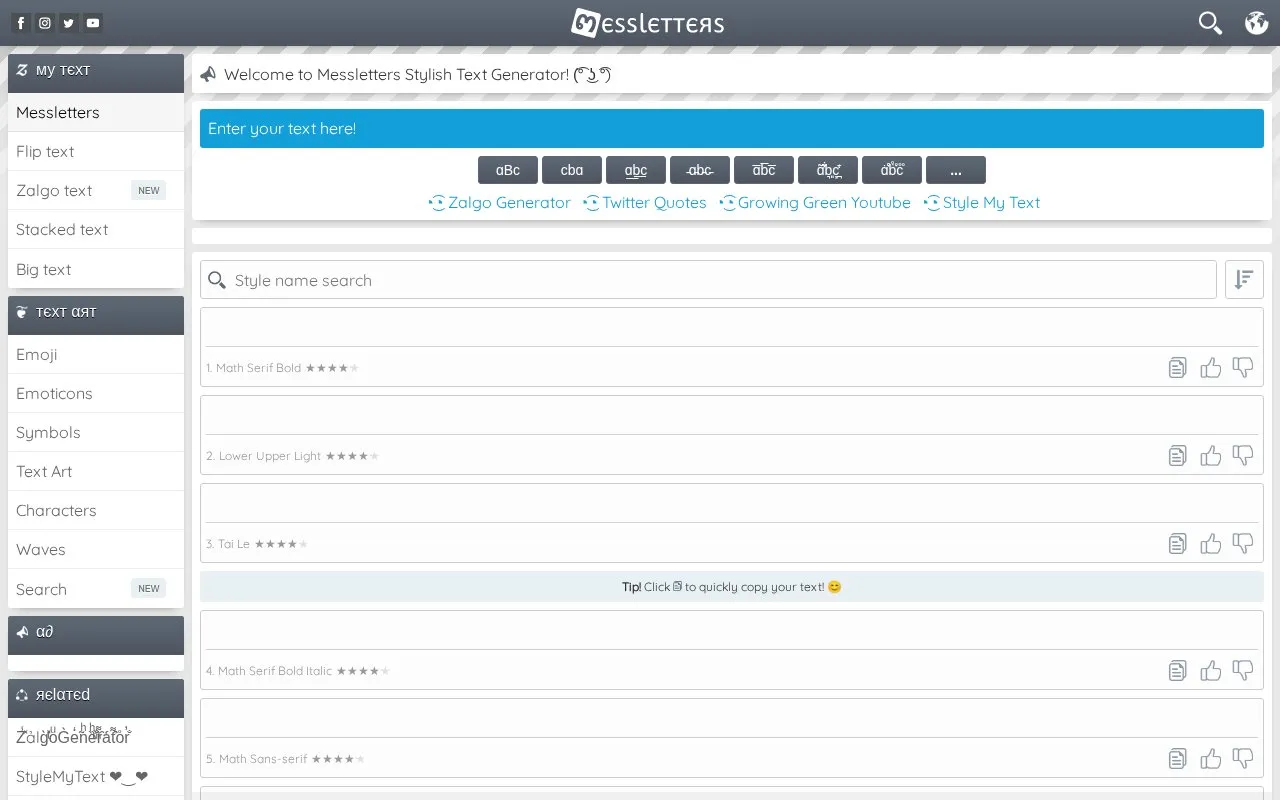 Messletters homepage screenshot