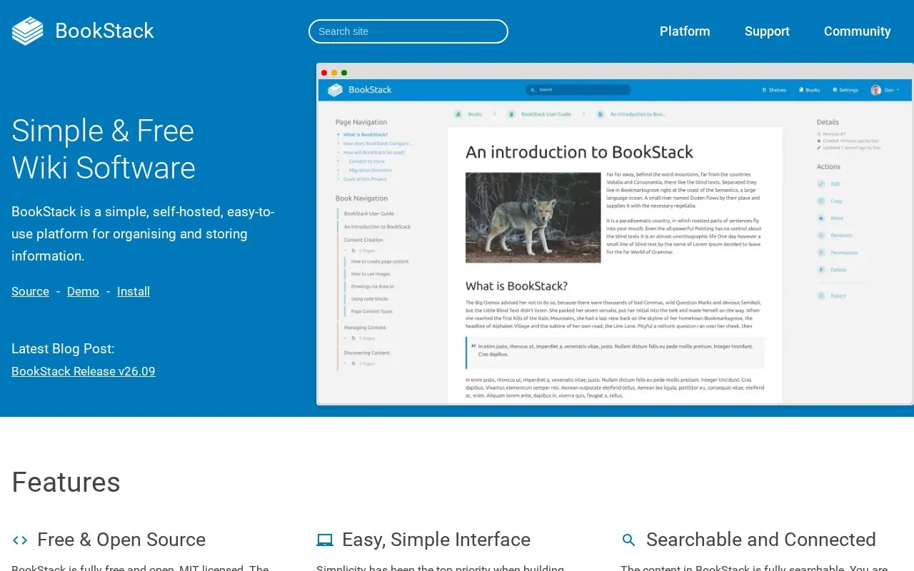 BookStack homepage screenshot