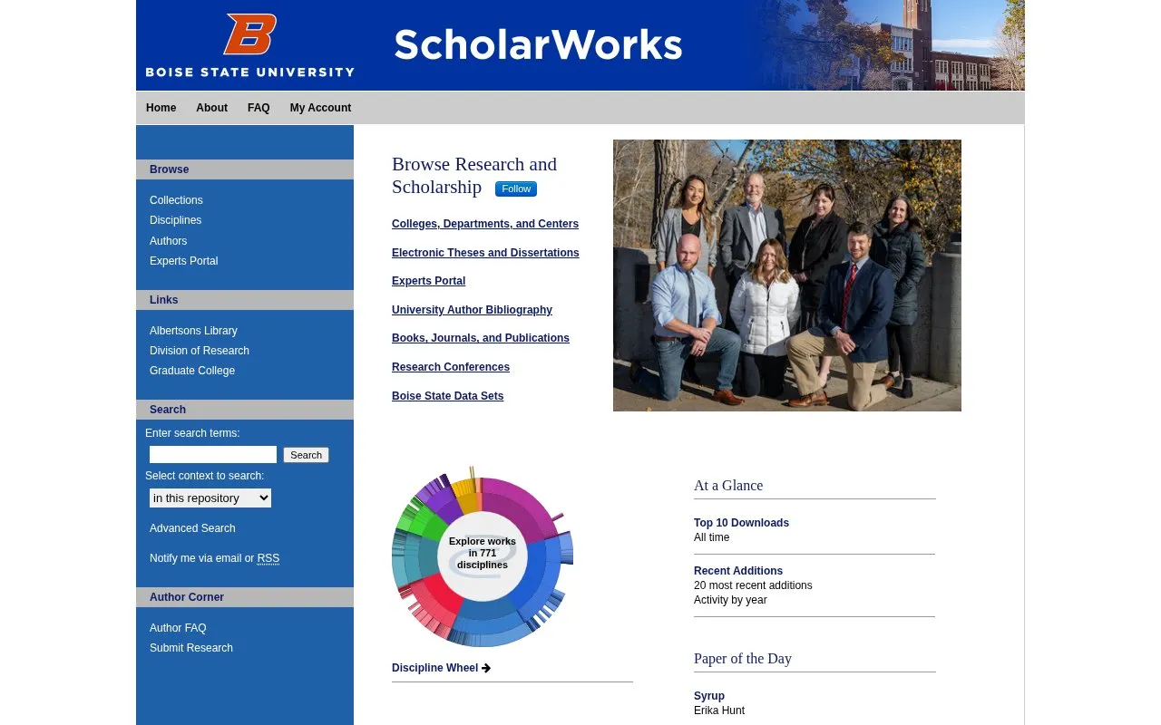 ScholarWorks Boise State University homepage screenshot