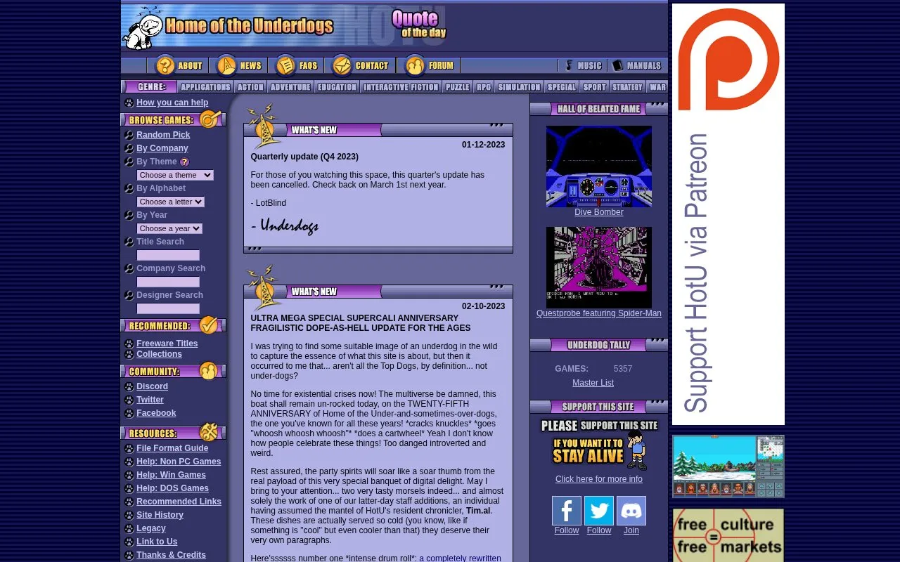 HOTU homepage screenshot