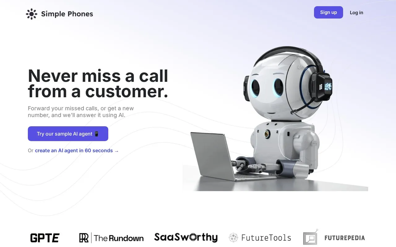 Simple Phones homepage screenshot