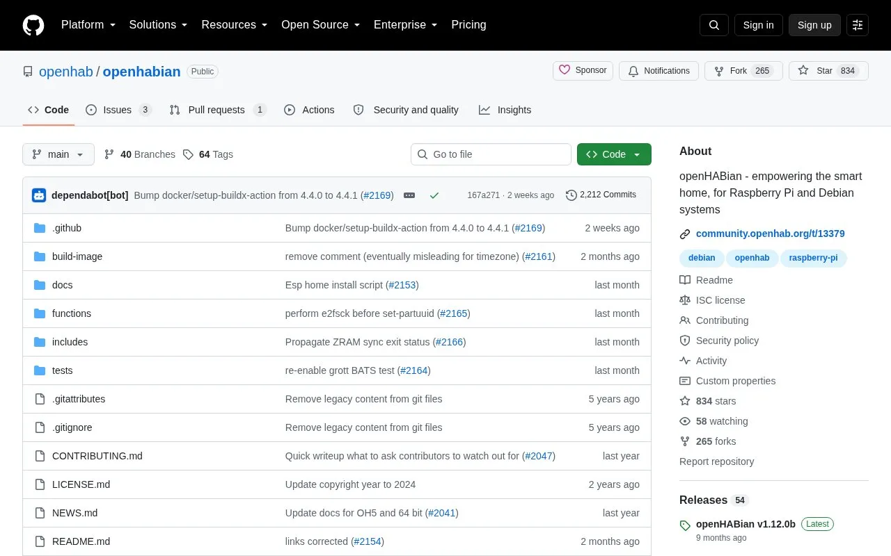 openHABian homepage screenshot