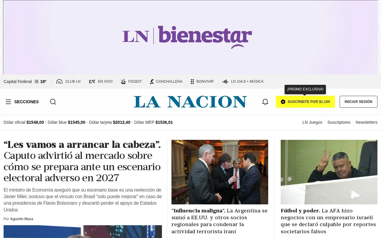 LA NACION homepage screenshot
