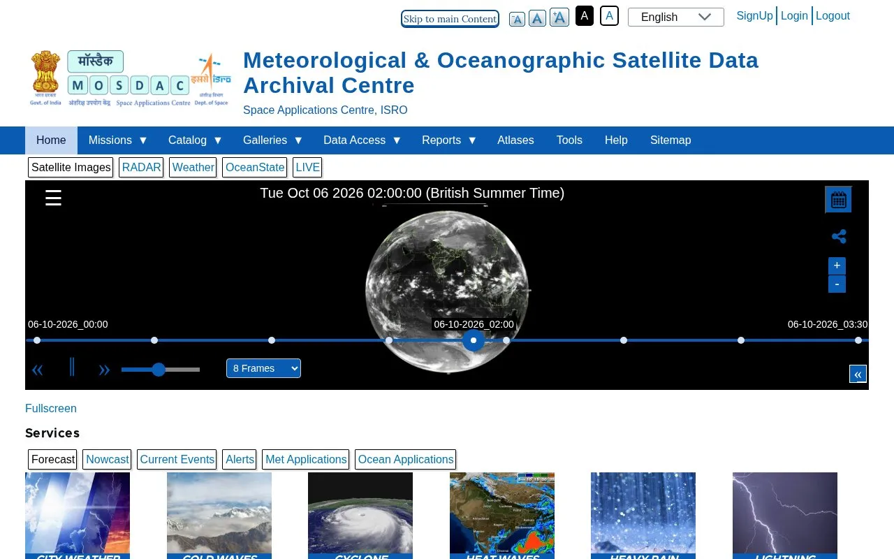 Meteorological & Oceanographic Satellite Data Archival Centre homepage screenshot