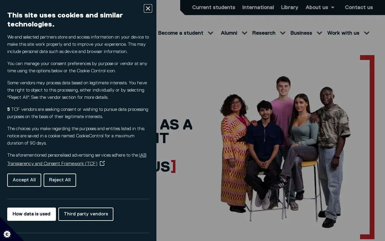 The University of Salford homepage screenshot