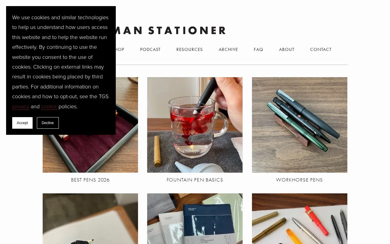 The Gentleman Stationer homepage screenshot