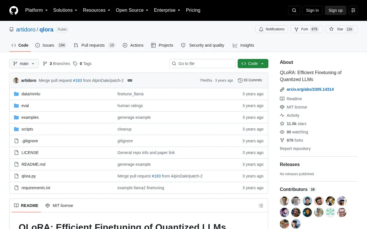 QLoRA homepage screenshot