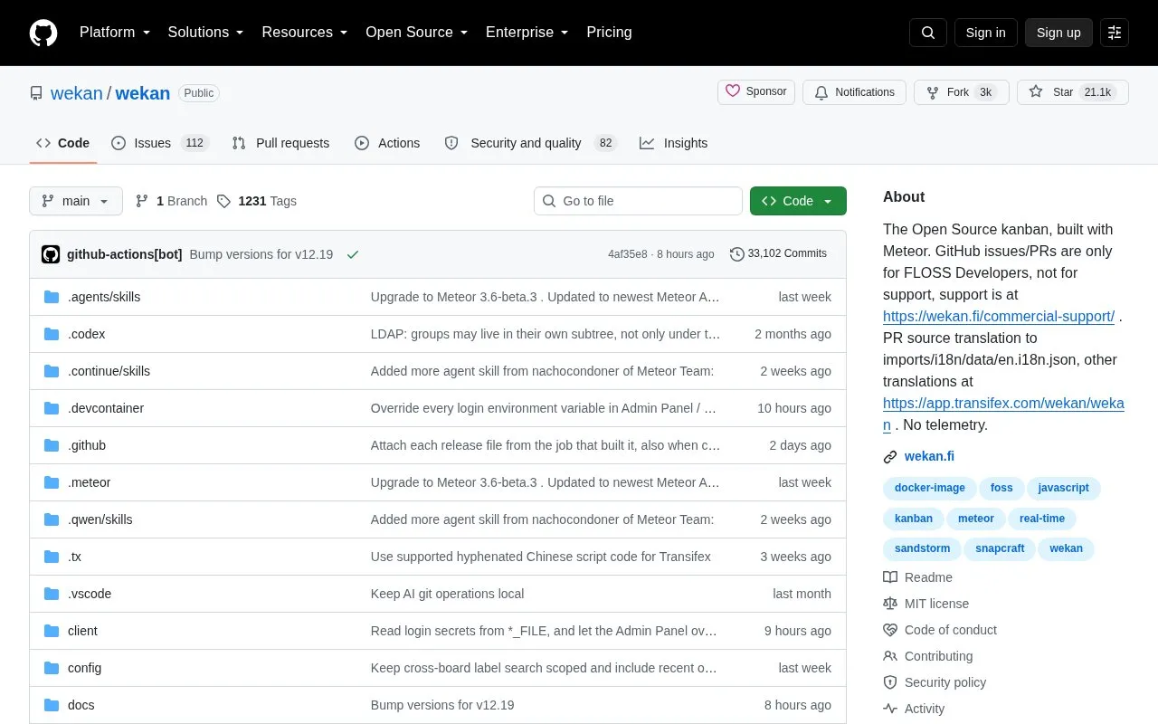 WeKan homepage screenshot