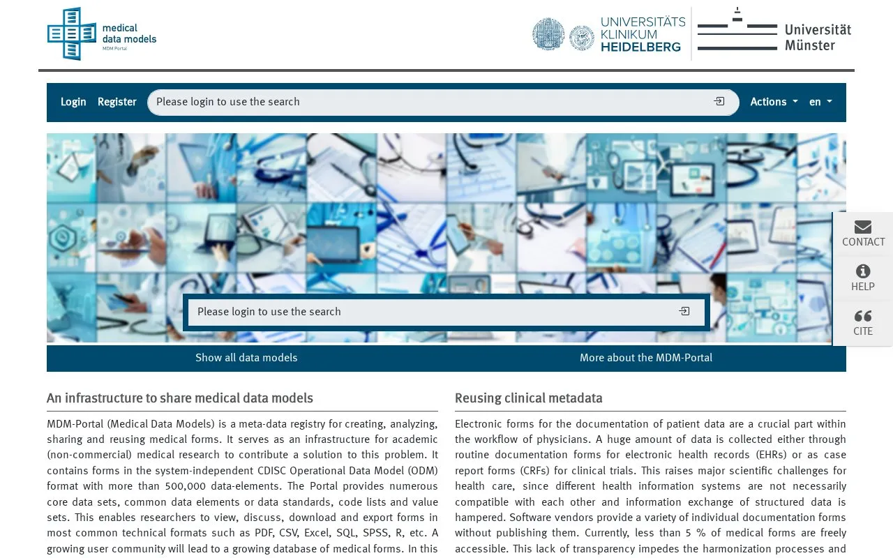 Portal of Medical Data Models homepage screenshot