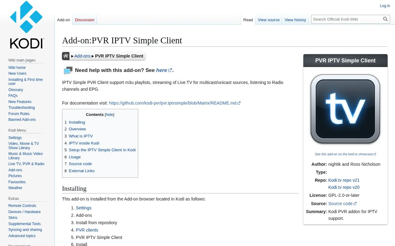 IPTV Client homepage screenshot