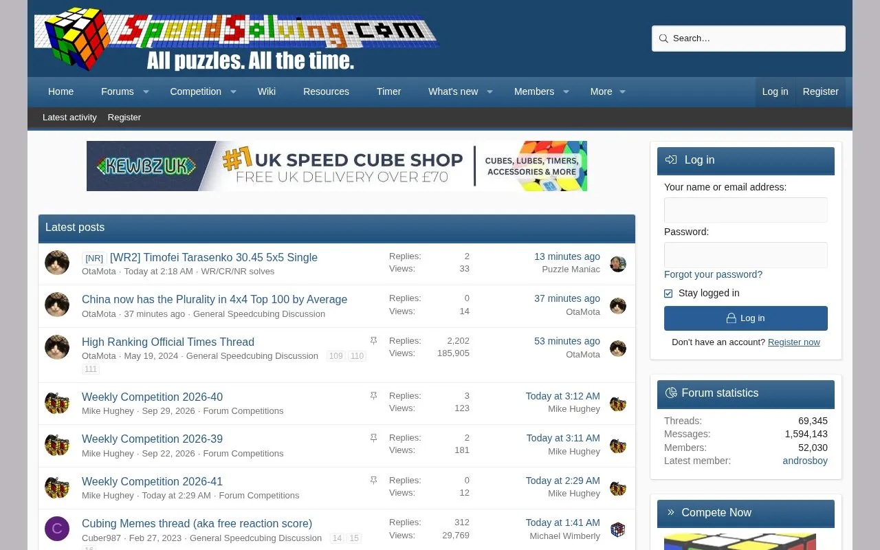 SpeedSolving Puzzles Community homepage screenshot