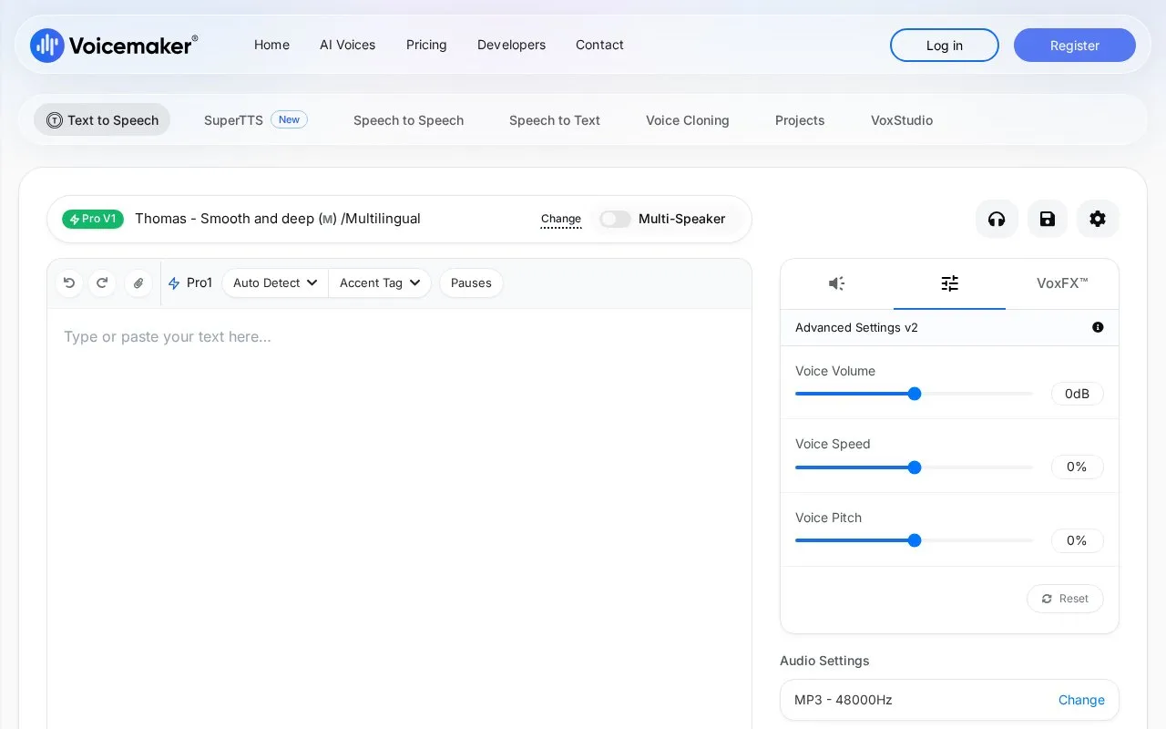 Voicemaker homepage screenshot