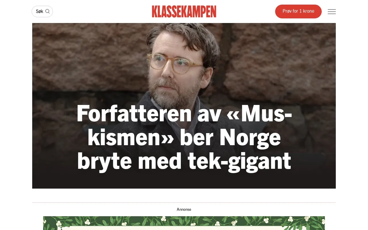 Klassekampen homepage screenshot