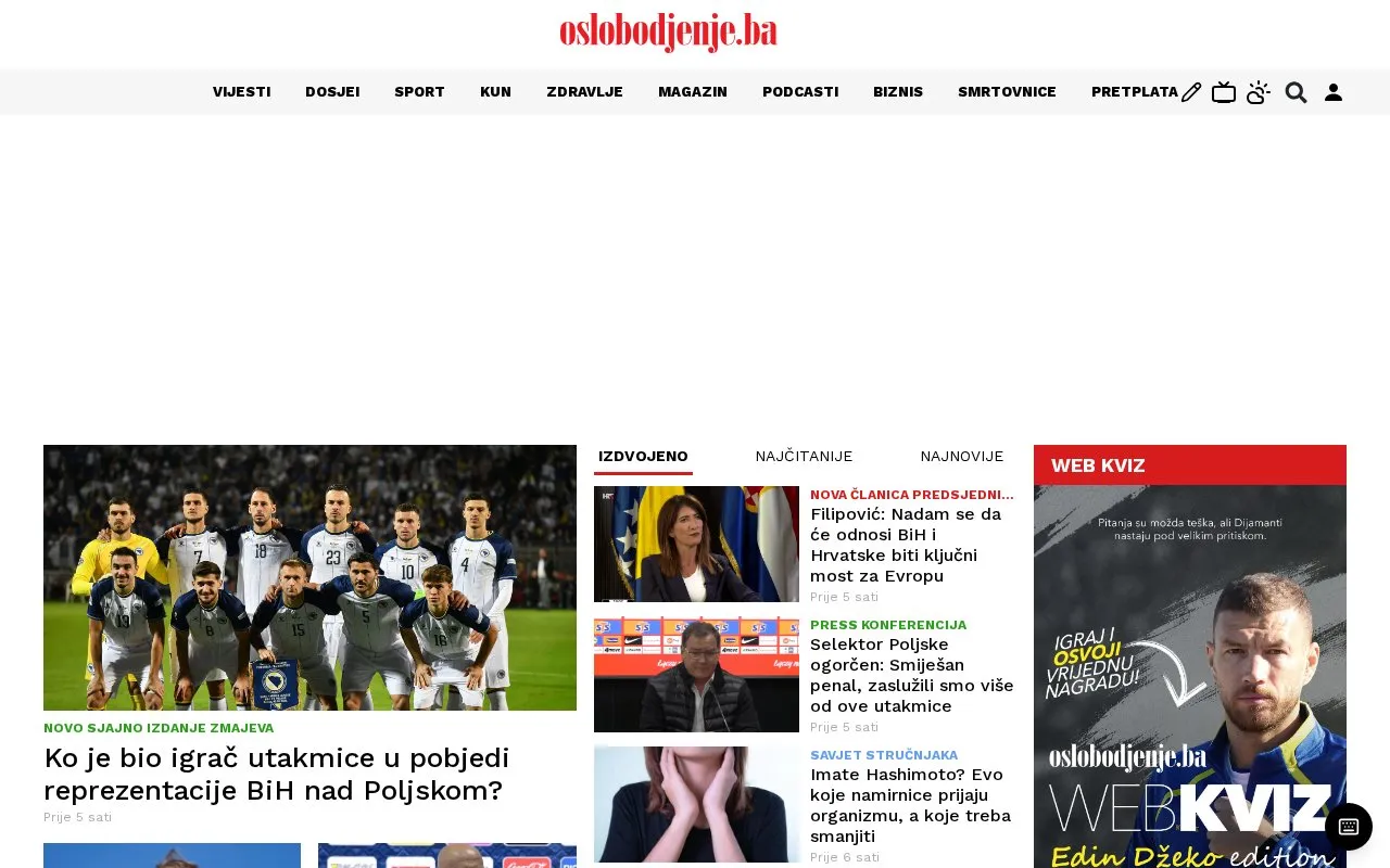 Oslobođenje homepage screenshot