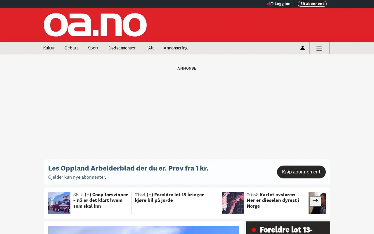 Oppland Arbeiderblad homepage screenshot