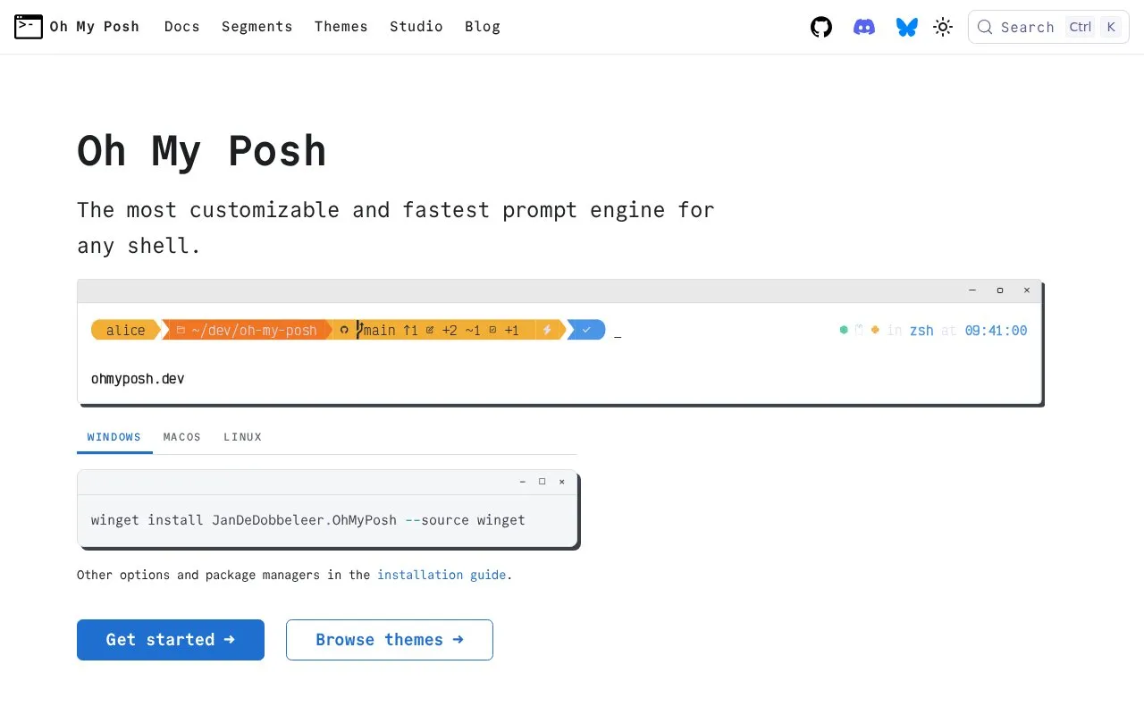 OhMyPosh homepage screenshot