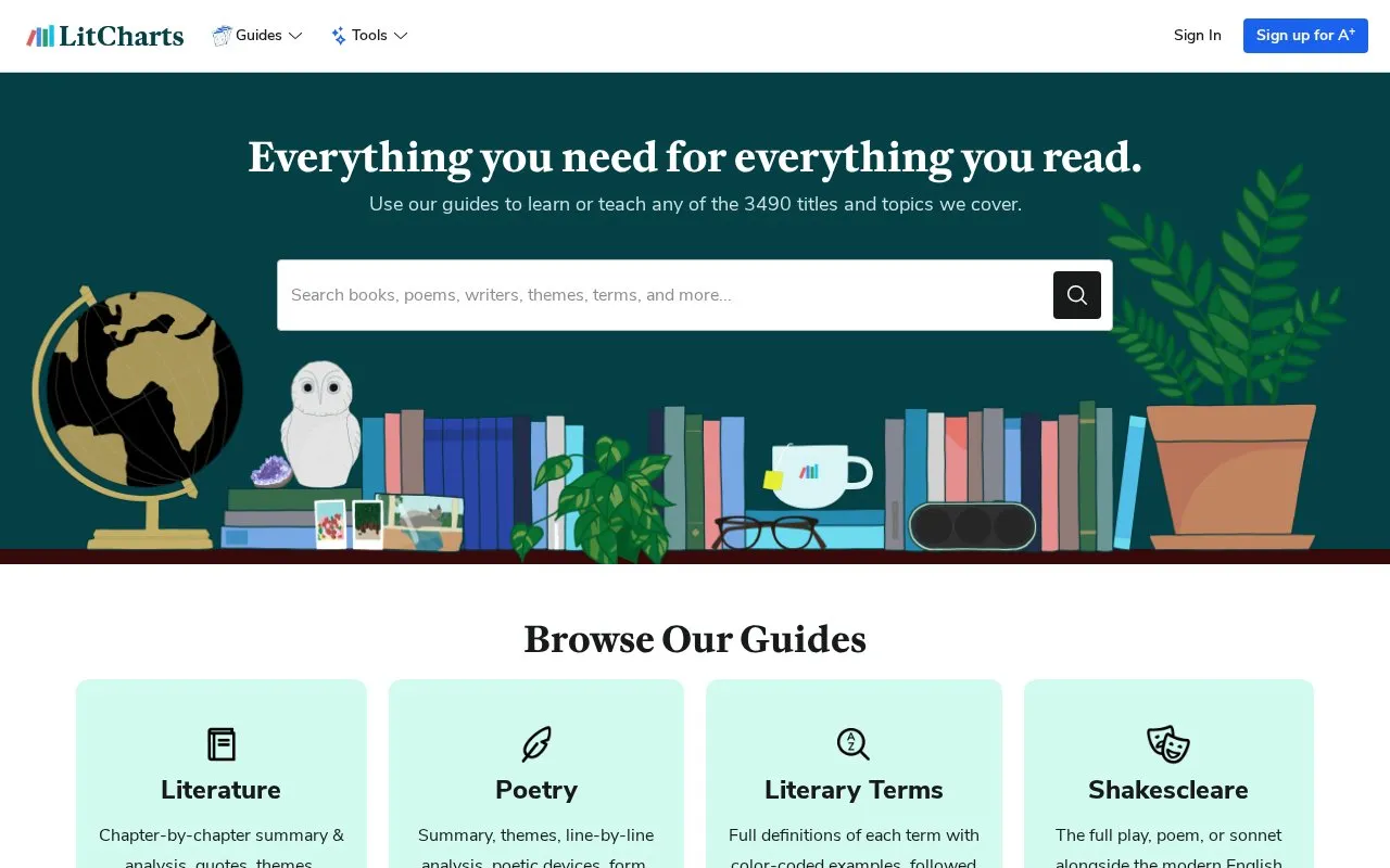 LitCharts homepage screenshot