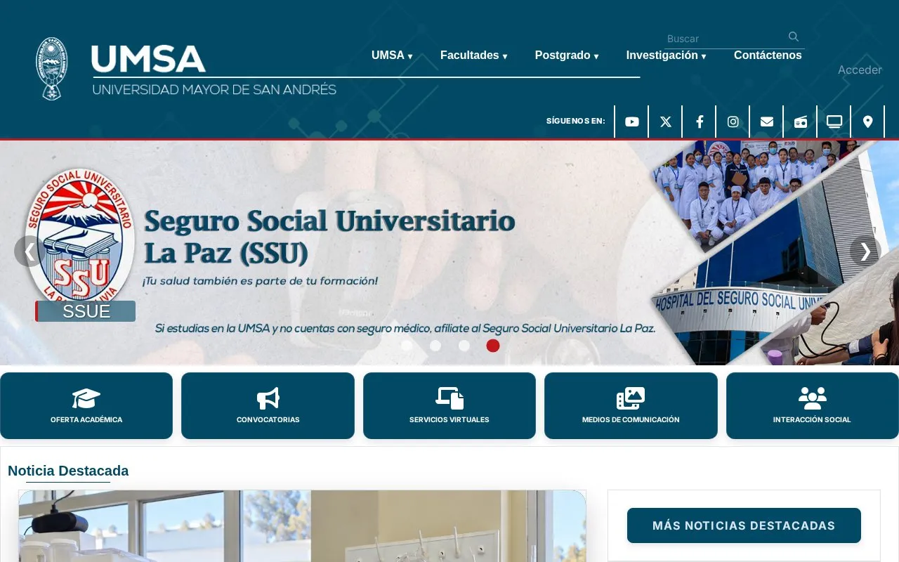 Universidad Mayor de San Andres homepage screenshot