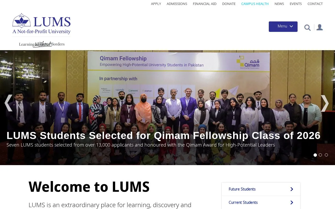 Lahore University of Management Sciences homepage screenshot
