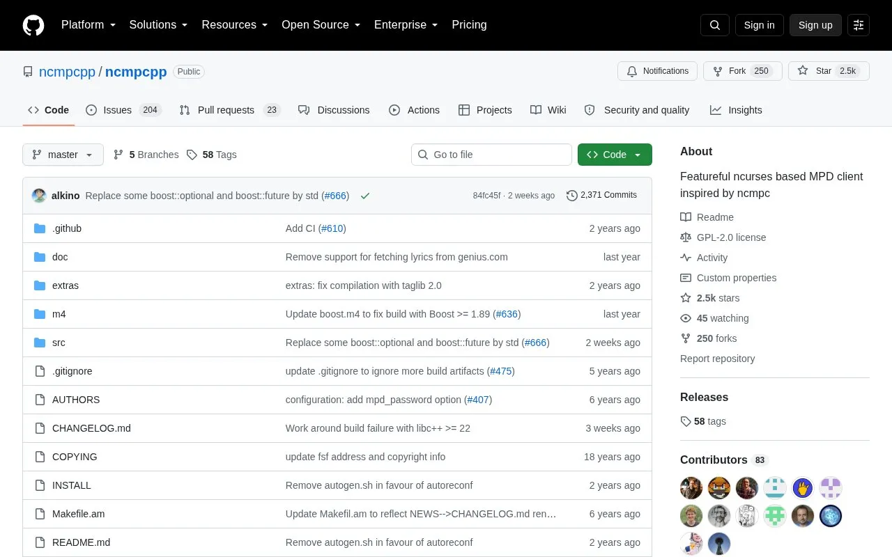 ncmpc++ homepage screenshot
