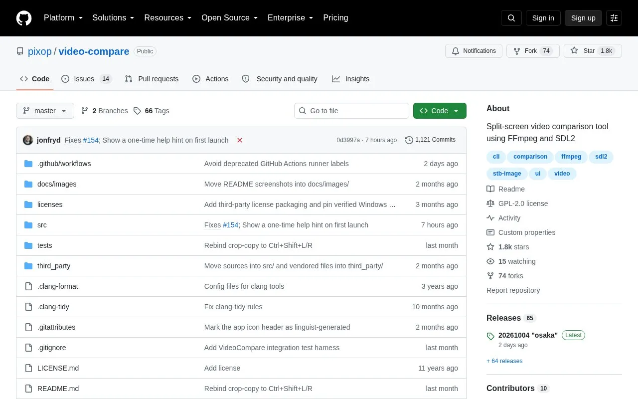 Video Compare homepage screenshot